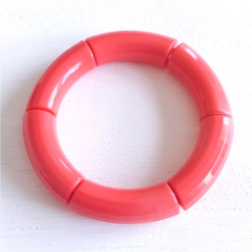 Acrylic Tube Bamboo Bangle Bracelet - Bright Pink